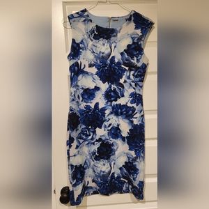 Tahari Blue Floral Knee Length Dress EUC
